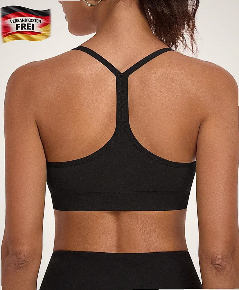 Sport BH Damen ohne Bügel Racerback mit Spaghetti Träger Gepolstert für Low-Impa