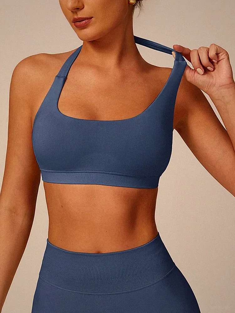 Sport BH Damen Push Up Ocean Rückenfrei Sportwäsche Yoga Fitness Bustier Größe S