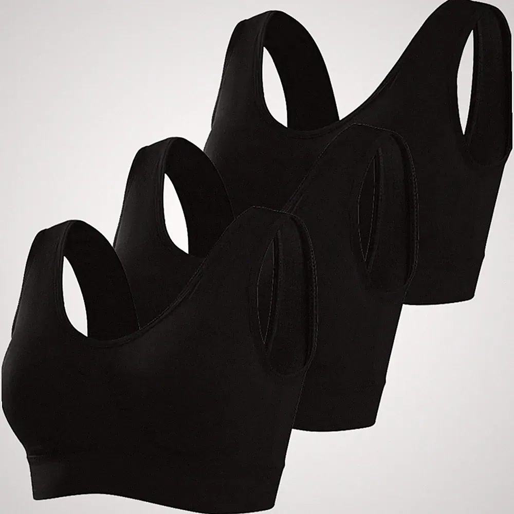 Sport-BH Damen Push Up Ohne Bügel 3er Pack Große Größe Yoga Fitness