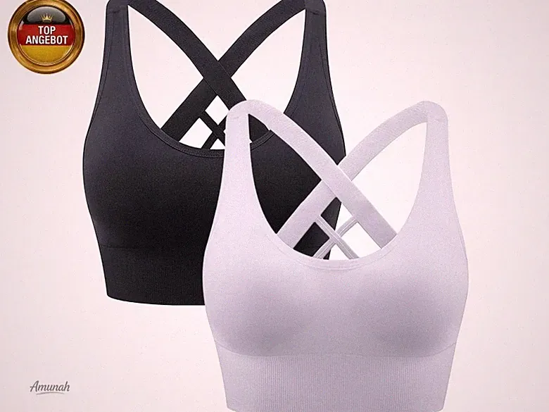 Sport BH Damen, Push up Sport Bra Ohne Bügel Crossback Seamless Starker Halt