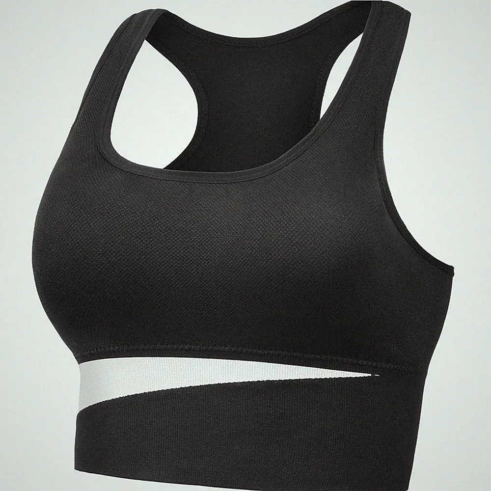Sport-BH Damen Racerback Push-up Bustier BH Schwarz Gepolstert Starker Halt L