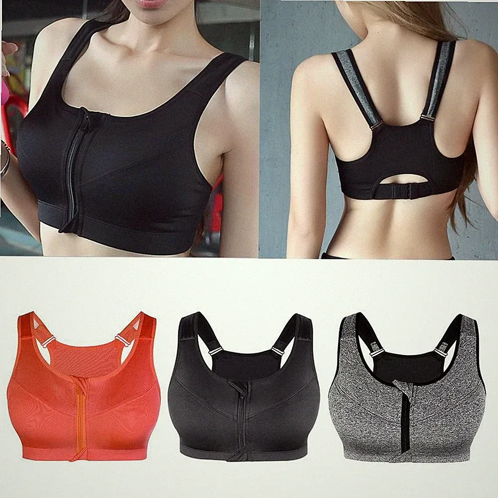 Sport-Bh Frauen Zipper Push Up Bh Fitness Top Sportlich Laufschuhe Padded Gym