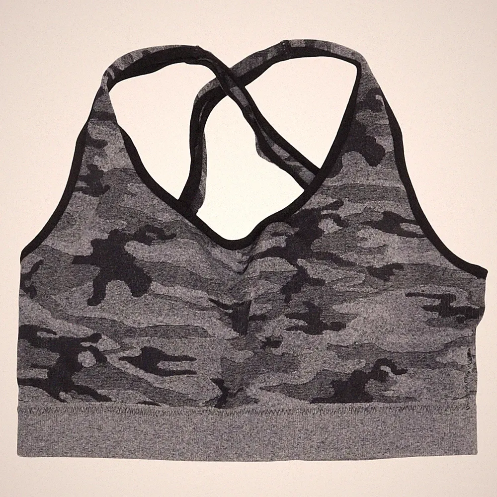 Sport-BH, Größe: L, Grau/Schwarz, Elasthan/Polyamid, Camouflage, Damen #NOq