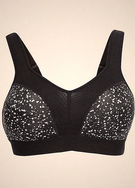 Sport BH Level 3 Gr. (85) D Schwarz Ecrú Bedruckt Damen-Bra ohne Bügel Neu*