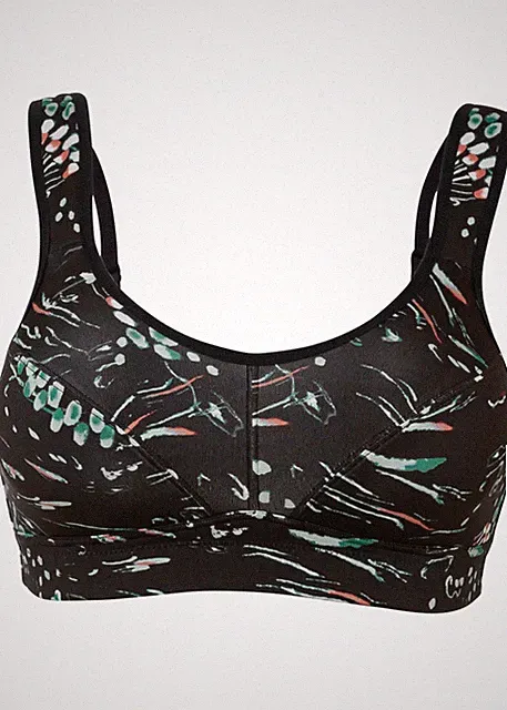 Sport-BH mit mittlerem Halt Gr. 75 Cup B Schwarz Flaschengrün Damen-Bra Neu