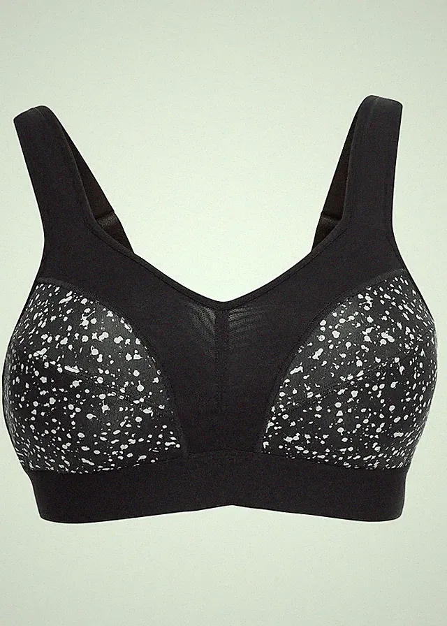 Sport BH mit mittlerem Halt Gr. 95 (E) Schwarz Ecru Gemasert Damen-Bra Neu*