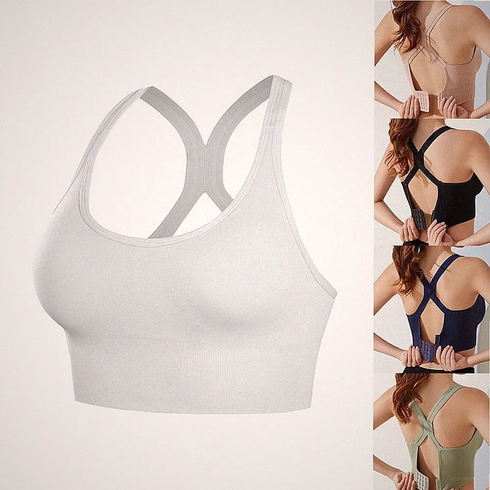 Sport-BH mit Rückenraffung für Damen Laufen Fitness vierreihig hinten Schnalle
