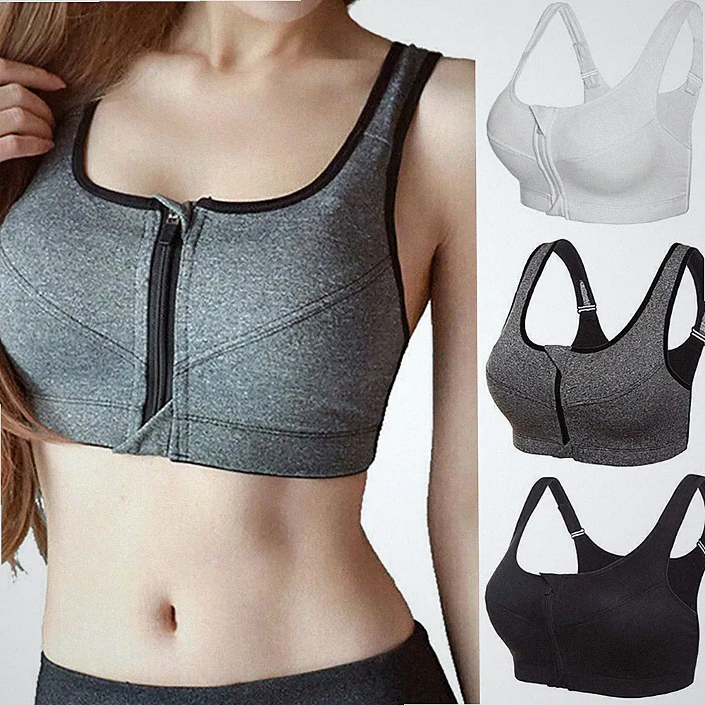 Starker Halt Frauen Sport BH Große Brüste Reißverschluss BH Fitness Yoga Tops
