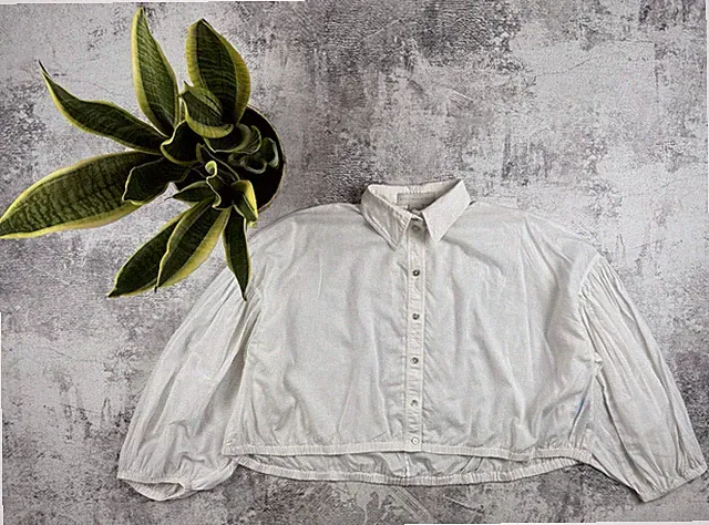 Stella McCartney White Cropped Puff Sleeves Fit Button Women’s Longsleeve Shirt