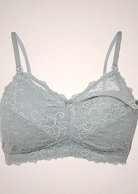 Still-BH ohne Bügel m Spitze Gr. 90 Cup D Silbergrau Bra Unterhemd Oberteil Neu*