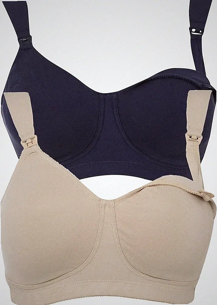 Still BH ohne Bügel mit Bio-Baumwolle Gr. (105) D Dunkelblau + Kreidebeige Neu