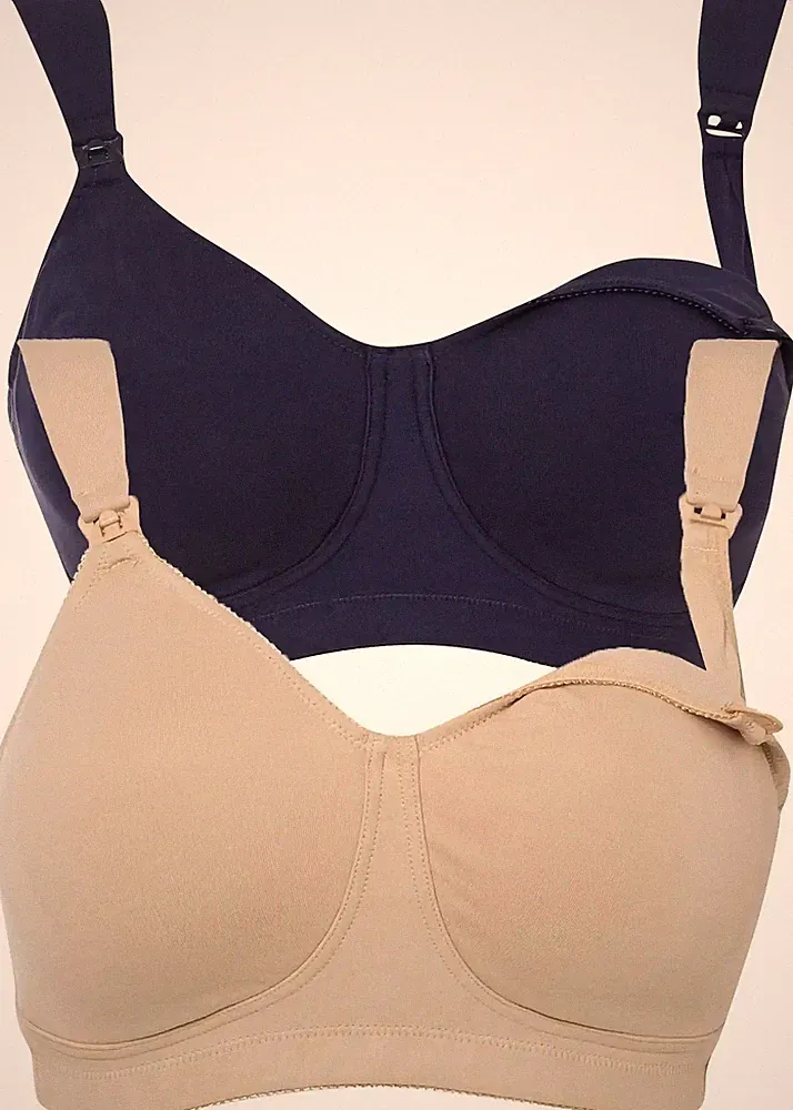 Still BH ohne Bügel mit Bio-Baumwolle Gr. (75) E Dunkelblau + Kreidebeige Neu