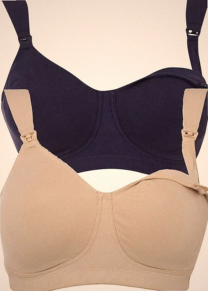 Still BH ohne Bügel mit Bio-Baumwolle Gr. (75) F Dunkelblau + Kreidebeige Neu