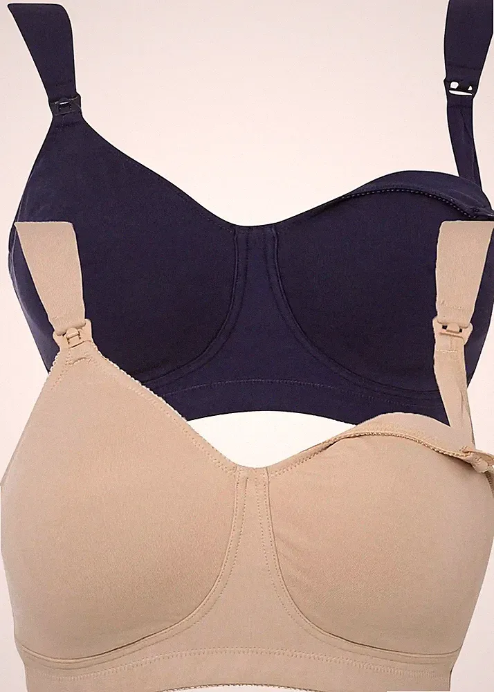 Still BH ohne Bügel mit Bio-Baumwolle Gr. (90) H Dunkelblau + Kreidebeige Neu