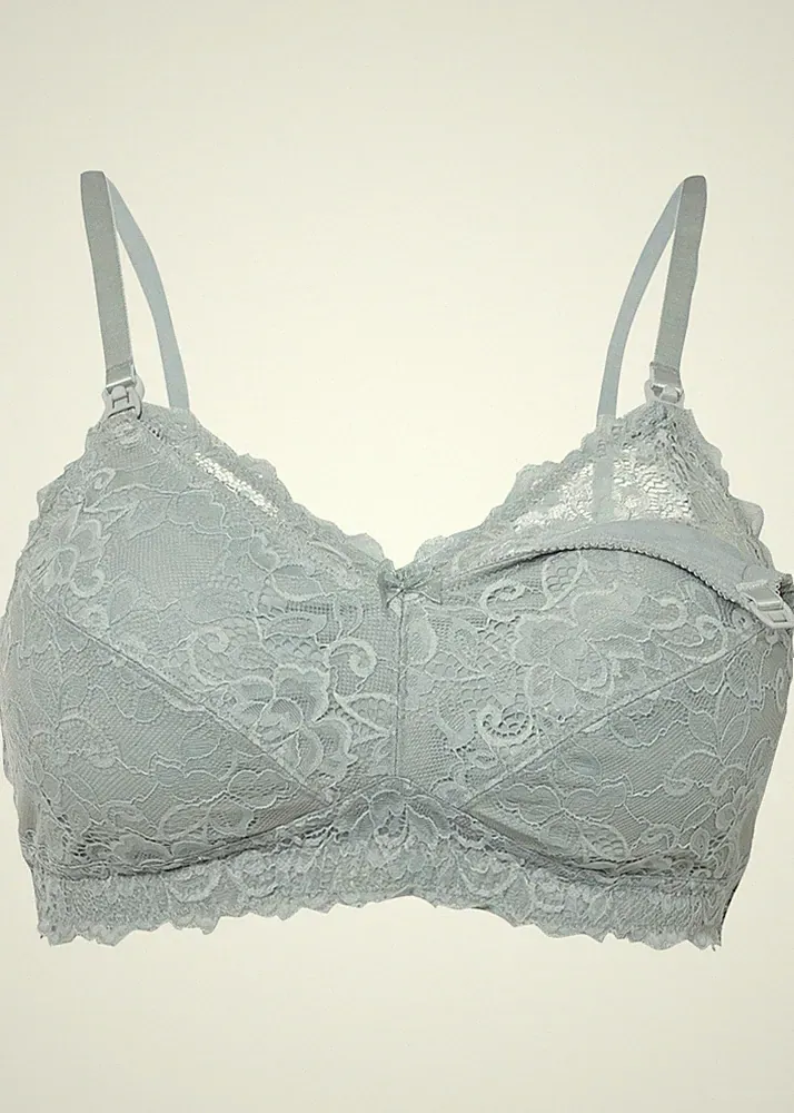 Still-BH ohne Bügel mit Spitze Gr. 90 Cup D Silbergrau Damen-Unterwäsche Bra Neu