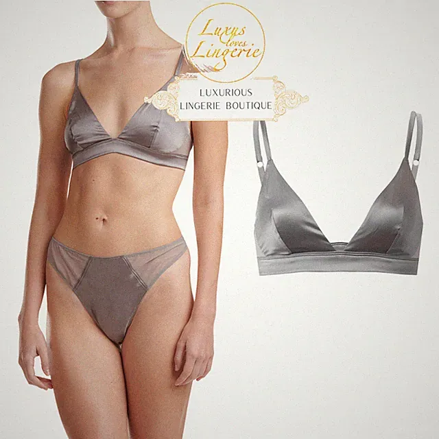 STRETCH SILK TRIANGLE BRA by Wolford M smoke silber BH mit 92% Seide Ohne Bügel