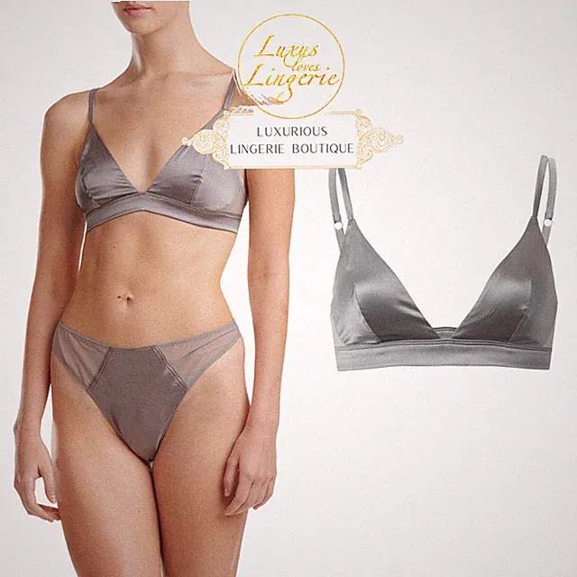 STRETCH SILK TRIANGLE BRA by Wolford S smoke silber BH mit 92% Seide Ohne Bügel