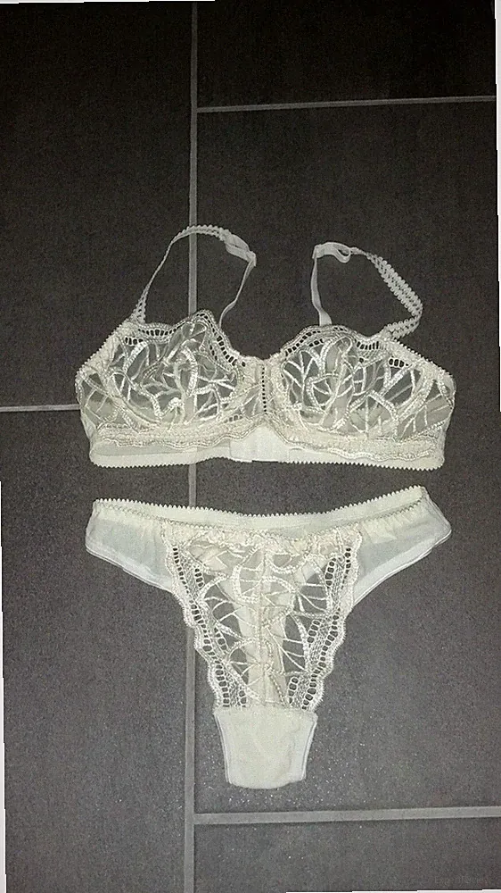 String BH-Set transparent champagner mit Satin-Stickerei Gr.36 75B Bügel BH NEU