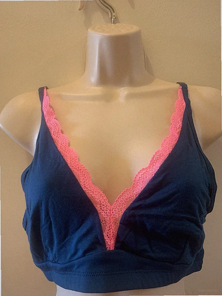 Stripe & Stare Lce Bralette Midnight Neon Pink Größe 1X 36-38 AA-E Siehe Beschreibung