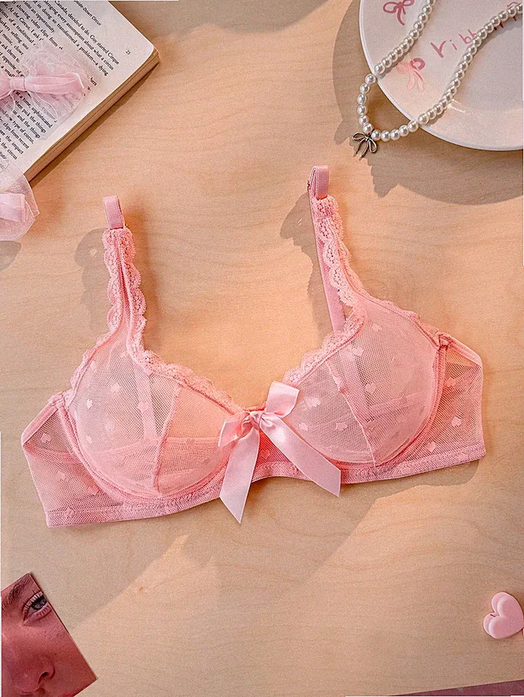 Süßer & sexy rosa Herz Mesh Drahtloser BH mit verstellbaren Trägern und Billig24