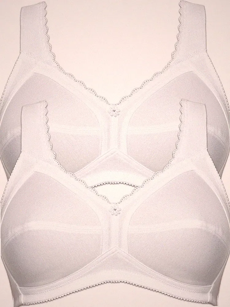 SUSA Cotton 9617 2er Pack Baumwoll Entlastungs BH ohne Bügel in Weiss