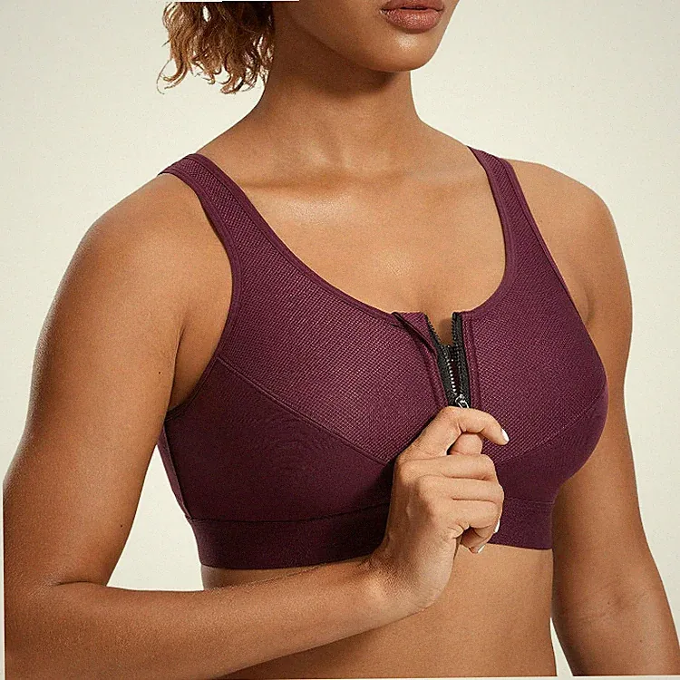 SYROKAN Damen Sport BH Vorderverschluss Ohne Bügel Einlagen Brust OP Fitness
