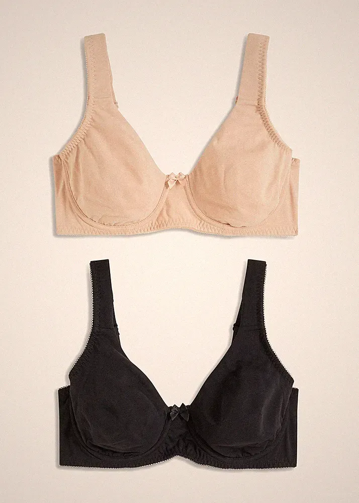 T-Shirt BH mit Bügel mit Baumwolle Gr. 100 Cup E Schwarz Taupe Damen Bra Neu