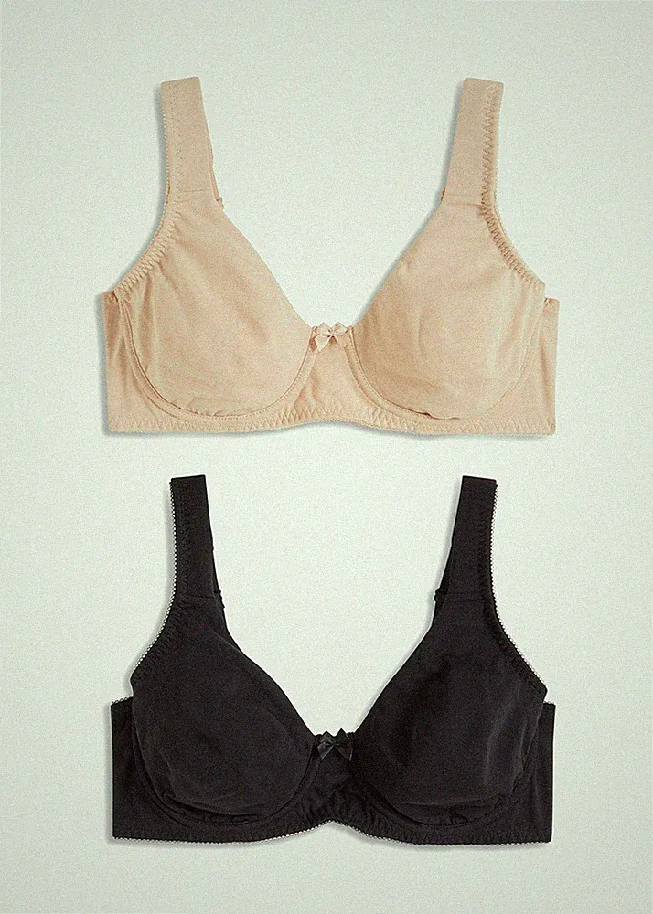 T-Shirt BH mit Bügel mit Baumwolle Gr. 105 Cup E Schwarz Taupe Damen Bra Neu