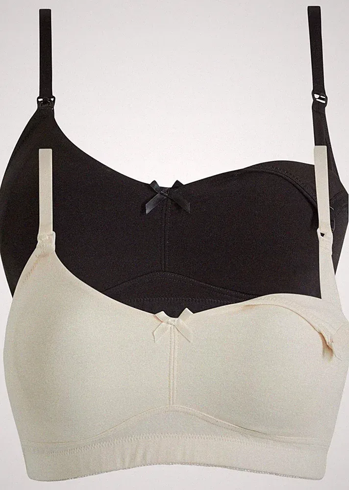 T-Shirt Still-BH ohne Bügel 2tlg Gr. 105 Cup E Schwarz Cremeweiß Damen Bra Neu