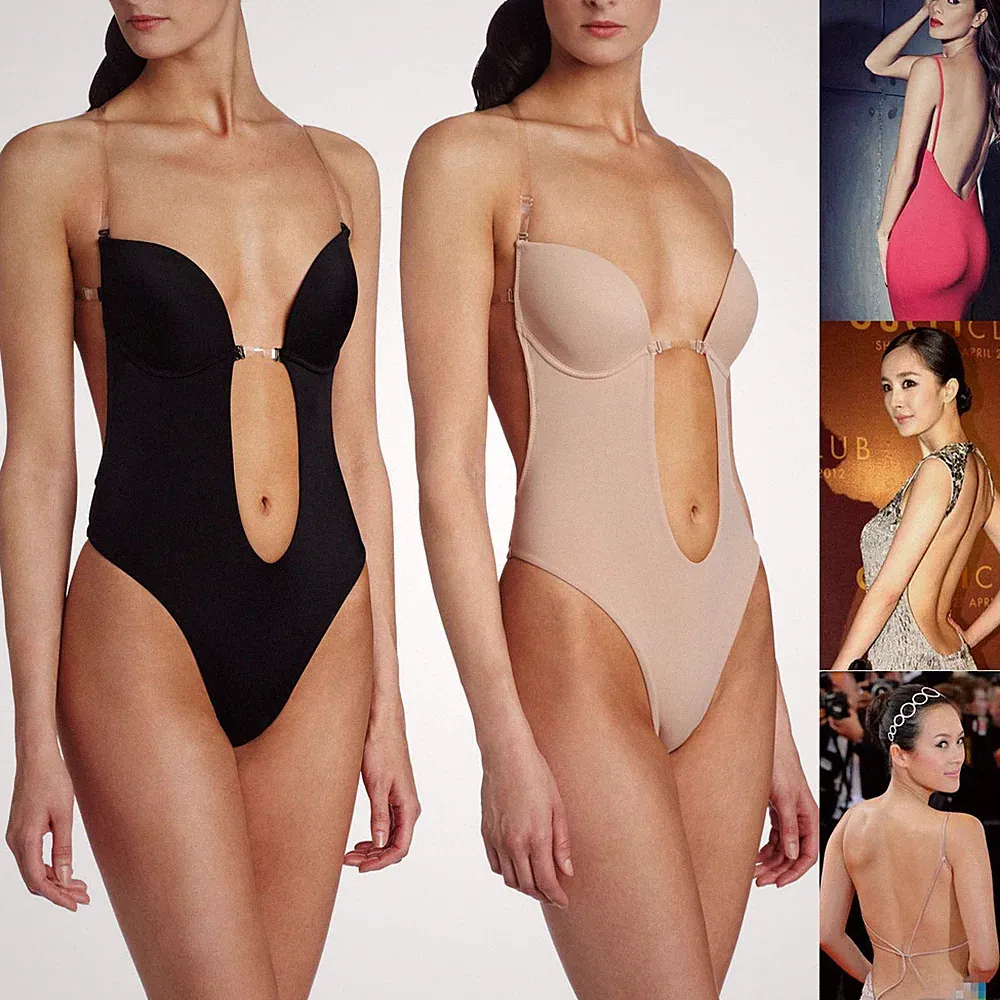 Tiefer V Body Rückenfrei Plunge BH Body Shaper Tanga Shapewear Für Kleid Damen