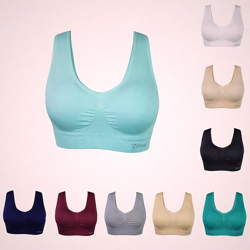 Tina Sport BH Push Up Yoga Fitness Bustier Top ohne Bügel mit Brustpolster M-3XL