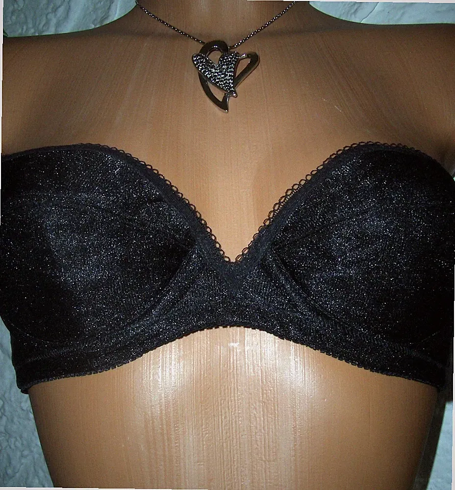 Toller VINTAGE trägerloser Glanz Pin Up Bügel BH schwarz 70 von GALA neu (i33)