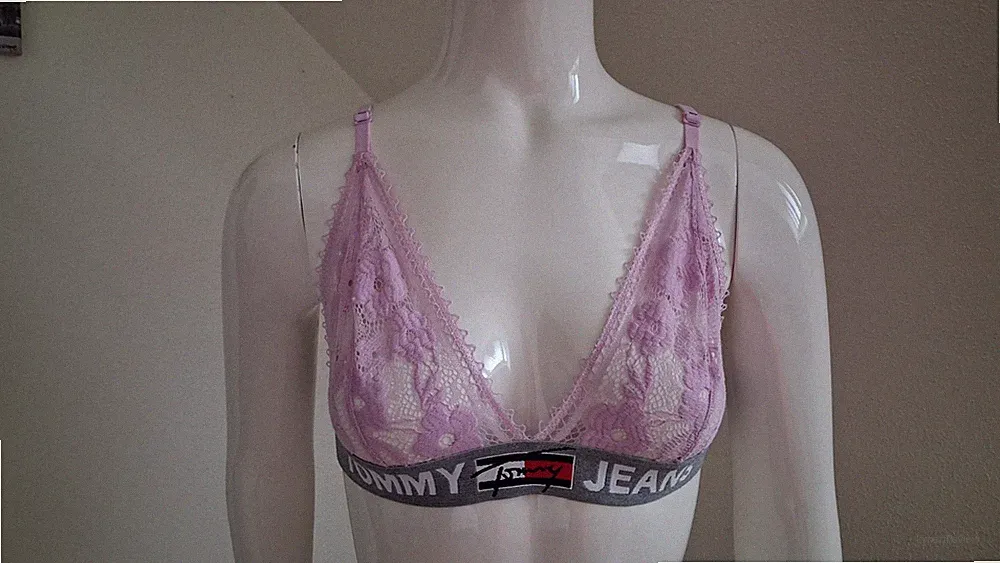 Tommy jeans Soft Triangel BH Bralette lila grau XL bügellos spitze transparent