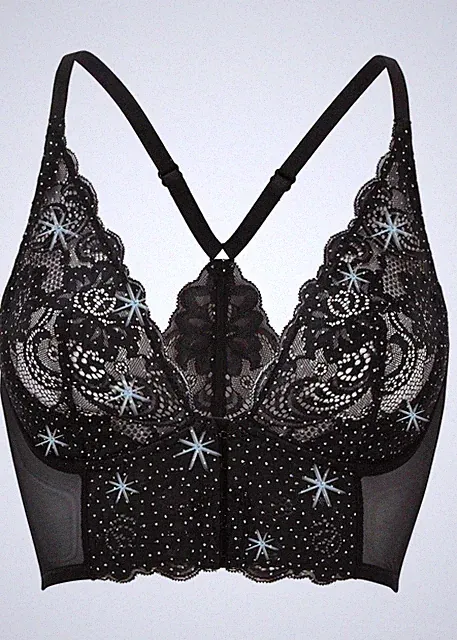 "Top Qualiät" Gossard sexy Glitter Longline V-Bügel BH mit Frontverschluss schwa