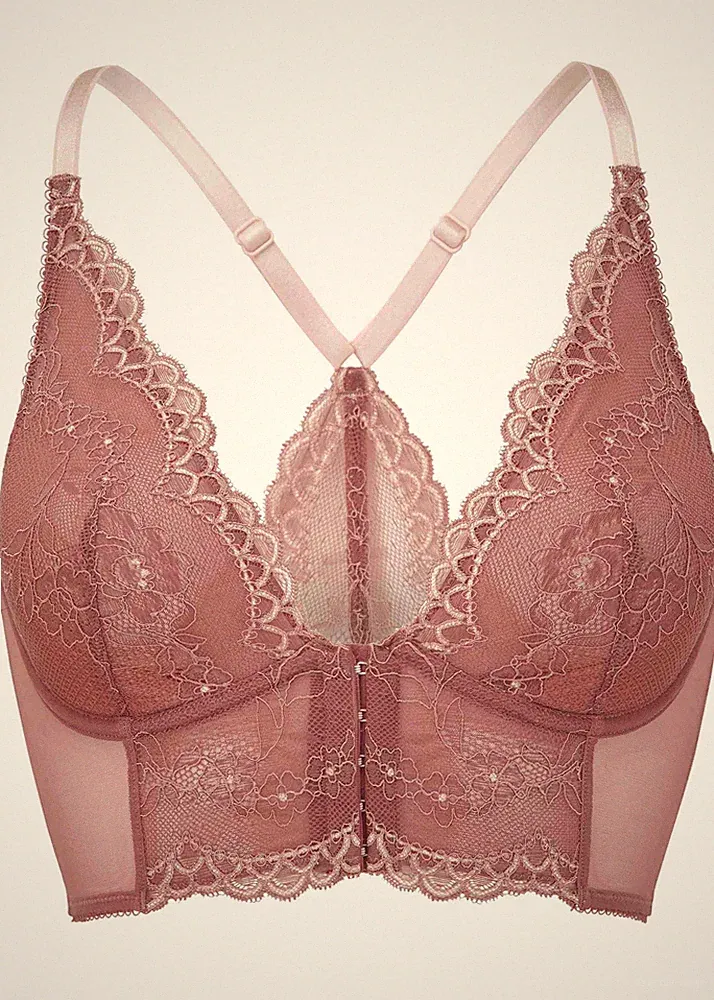 "Top Qualiät" Gossard sexy Lace Longline V-Bügel BH mit Frontverschluss altrosa