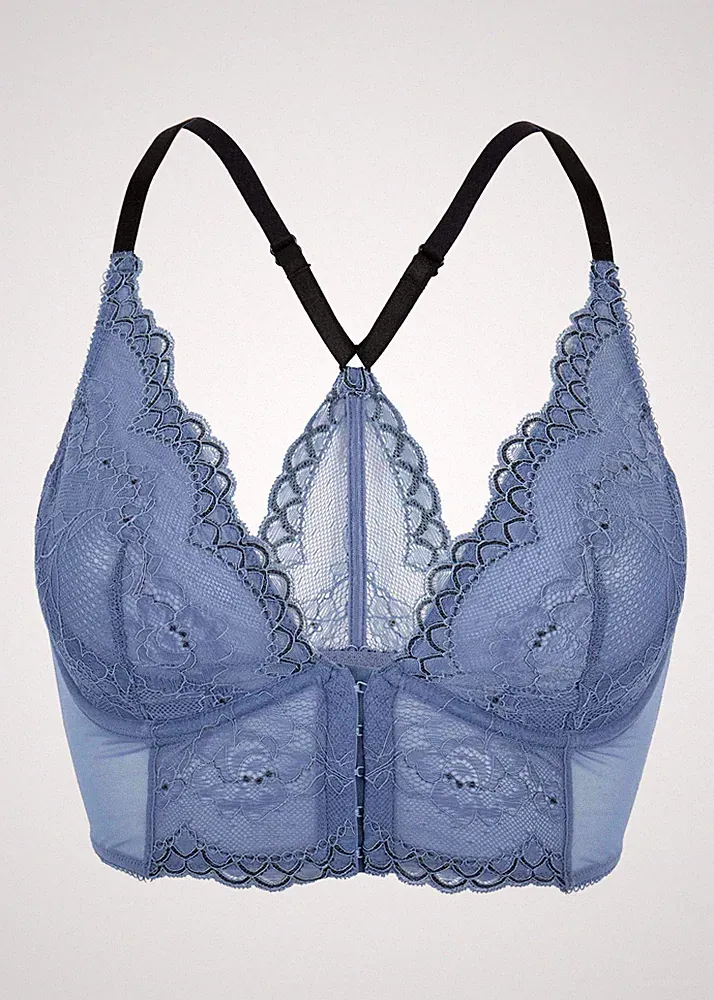 "Top Qualiät" Gossard sexy Lace Longline V-Bügel BH mit Frontverschluss blau