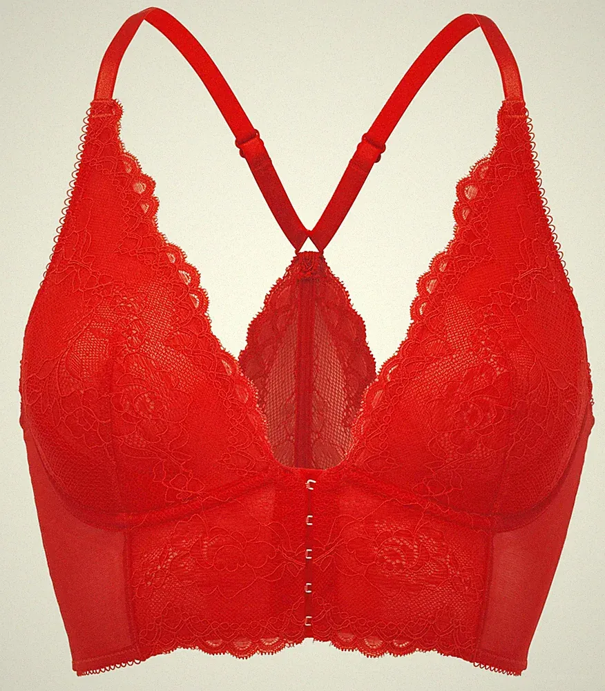 "Top Qualiät" Gossard sexy Lace Longline V-Bügel BH mit Frontverschluss knall ro