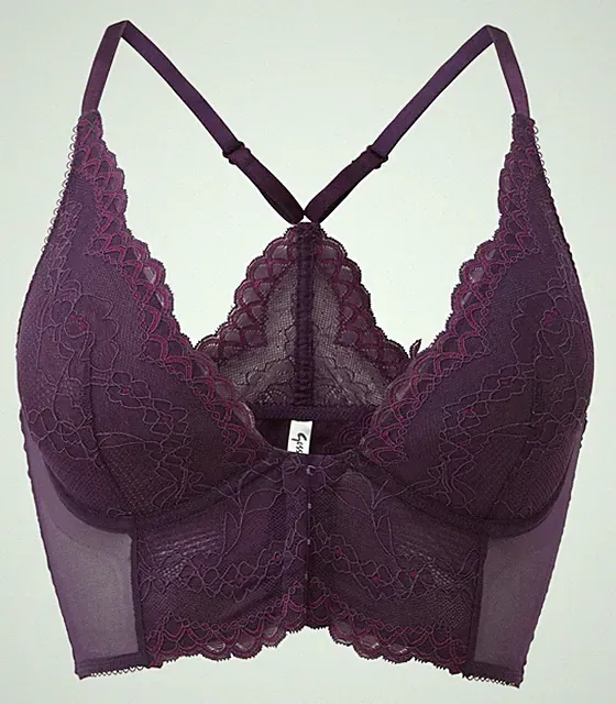 "Top Qualiät" Gossard sexy Lace Longline V-Bügel BH mit Frontverschluss Purple