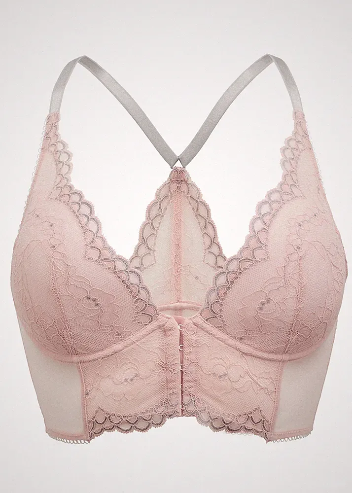 "Top Qualiät" Gossard sexy Lace Longline V-Bügel BH mit Frontverschluss rosa