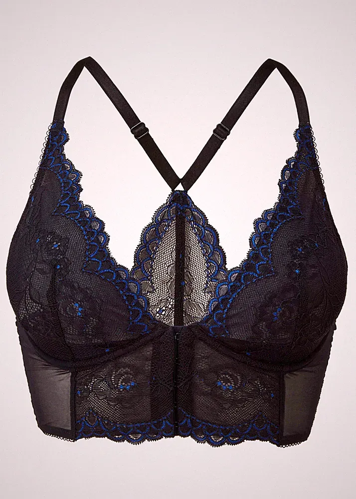 "Top Qualiät" Gossard sexy Lace Longline V-Bügel BH mit Frontverschluss schwarz/