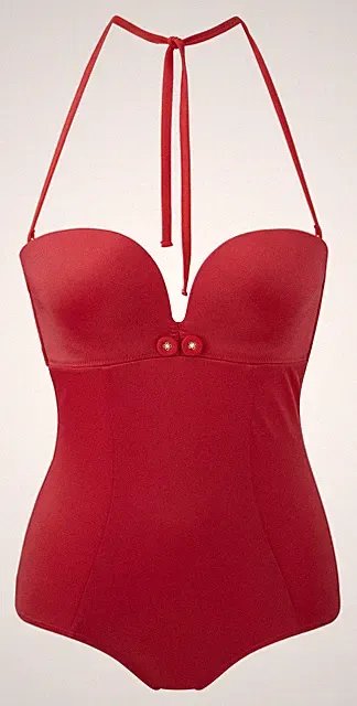 "Top Qualiät" Gossard sexy Swimwear Retro Button Plunge Push-Up BH Badeanzug rot