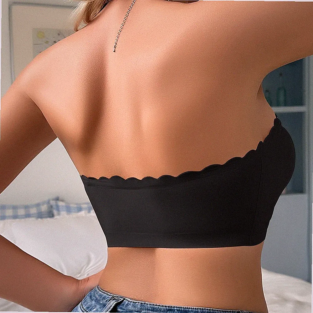 Trägerloser BH mit Frontschnalle für Frauen Wellenrand Design Nylon Spandex für