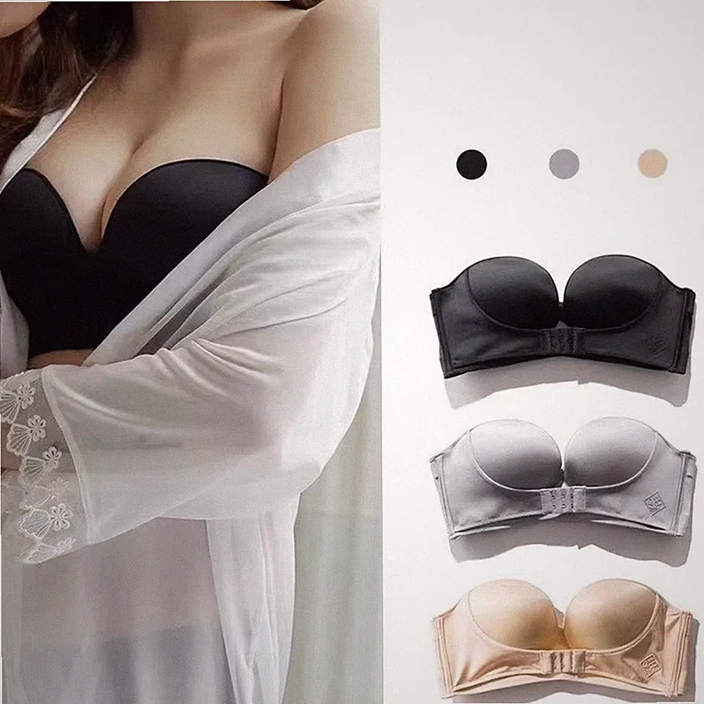Trägerloser Damen Nahtloser BH Frontverschluss Push Up Unsichtbarer Bralette