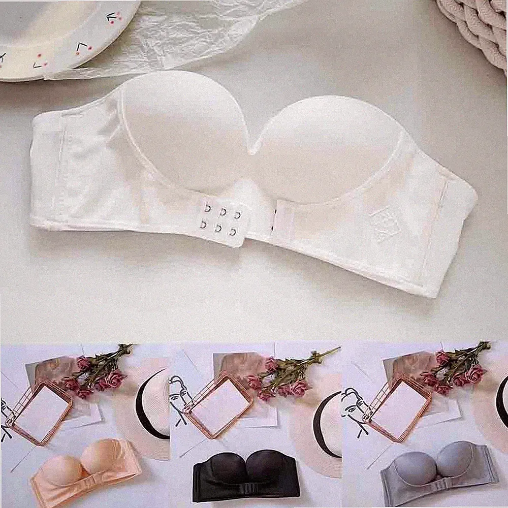Trägerloser nahtloser Damen Push Up BH mit Frontverschluss für den Alltag