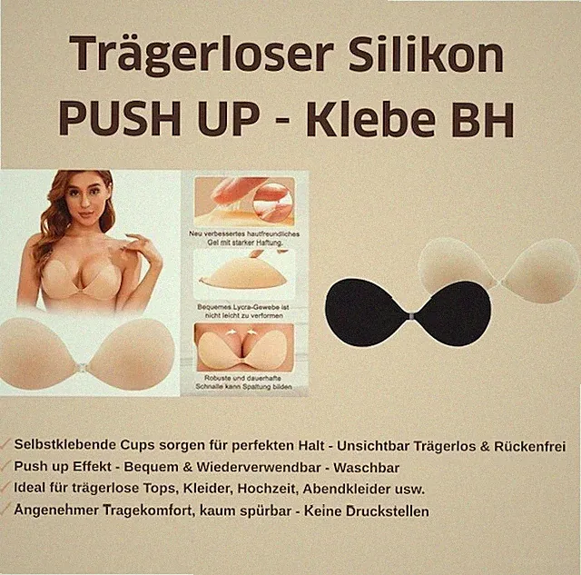 BRA Push up trägerloser BH Größe A bis E Schwarz