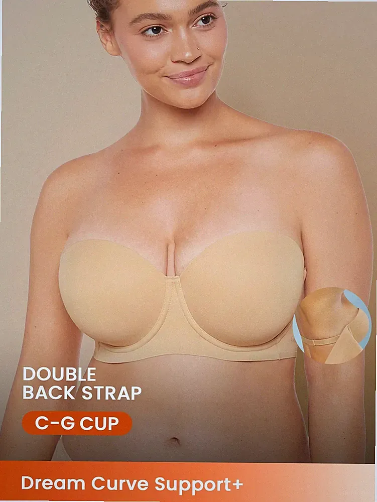 Trägerloser Push Up Unterbügel BH in Aprikosenfarben und Schwarz Ideal Billig24
