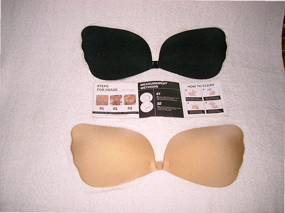 Trägerloser Selbstklebend Push Up BH Abendkleid rückenfrei Beige&Schwarz Cup C