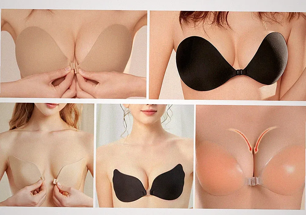 Trägerloser Silikon BH Push Up Selbstklebend Einlage Bra Abendkleid rückenfrei