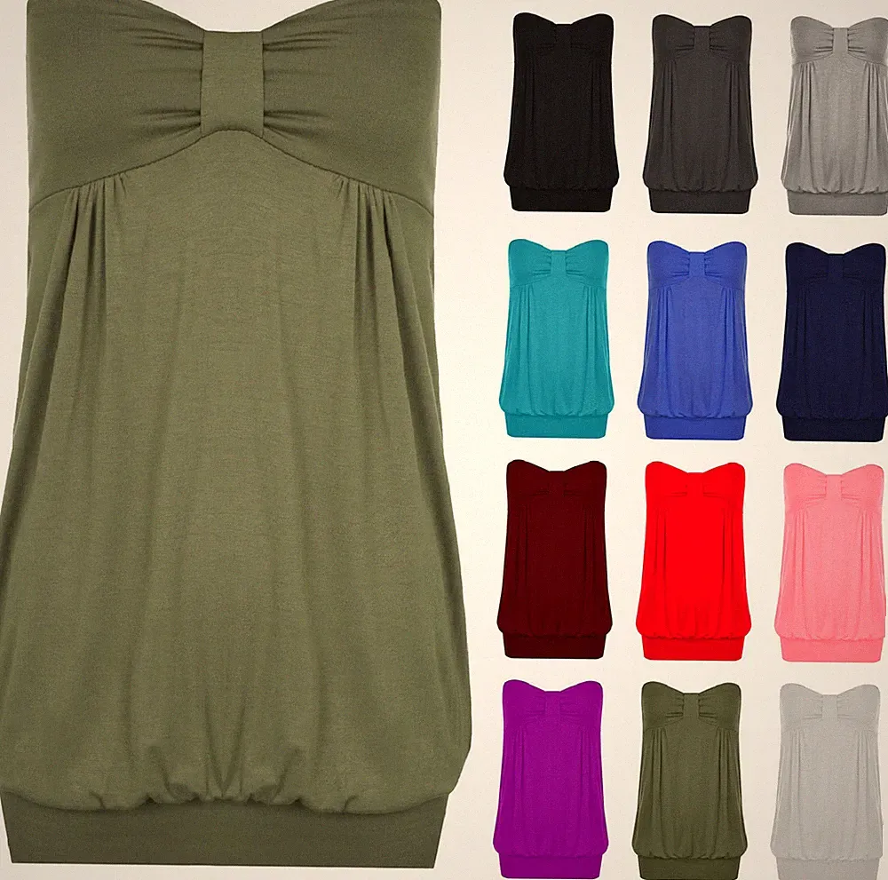Trägerloses lässiges Sommer-Bandeau-Top für Damen Übergröße vorne Knoten Boobtube