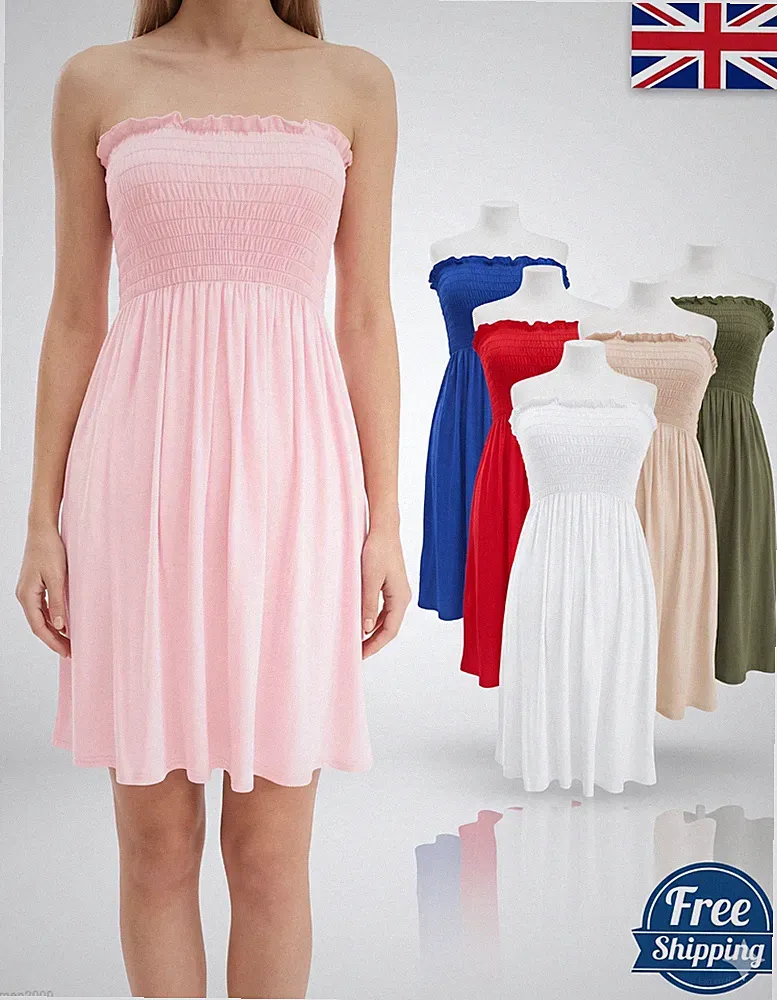 Trägerloses schieres Bandeau-Sommer-Minikleid für Damen Frauen Boob Röhre 2XL-3XL